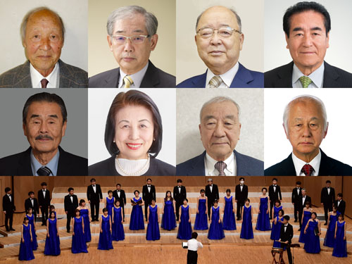 web01◎P説・県民功労者表彰まとめ(上段右から、前野、髙臣、二井、三橋、中段右から、朝尾、山下、朴、中、下段EST